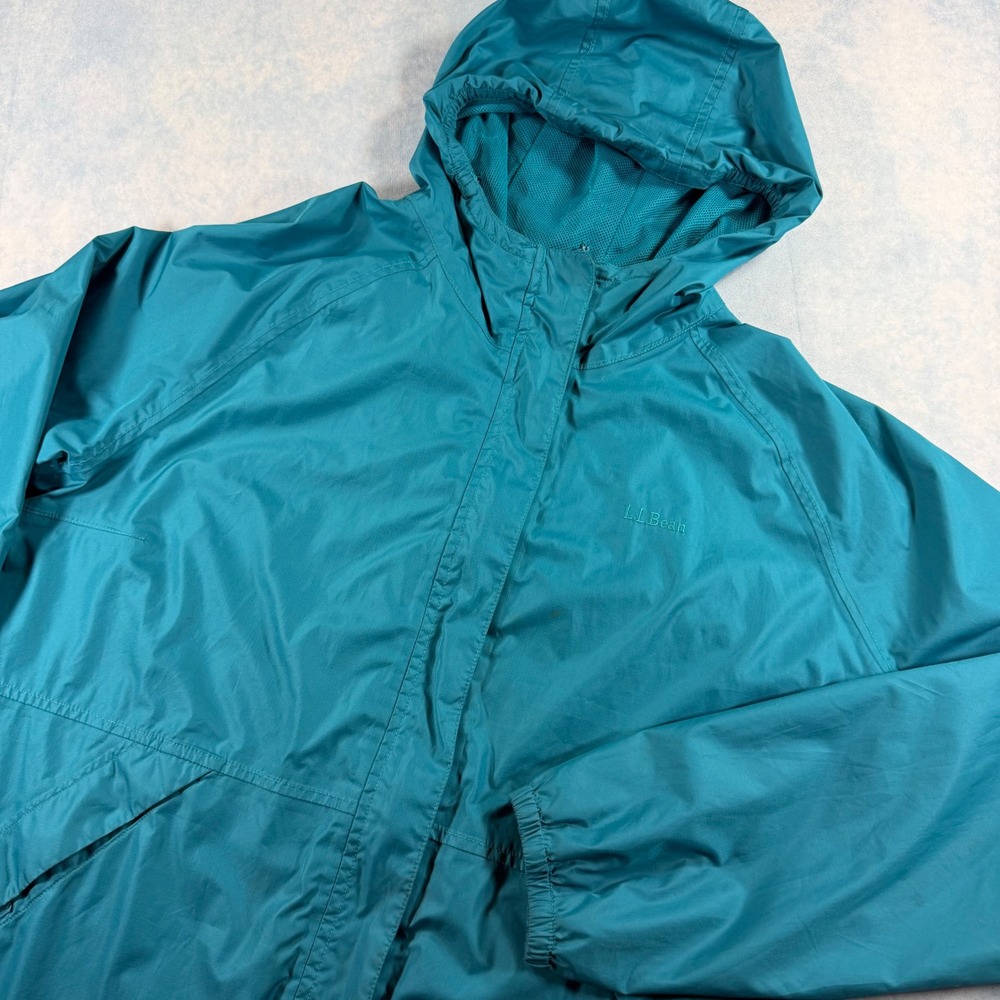L.L.Bean Windbreaker Womens XL REG Teal Excellent Hooded Mesh Lined 510328